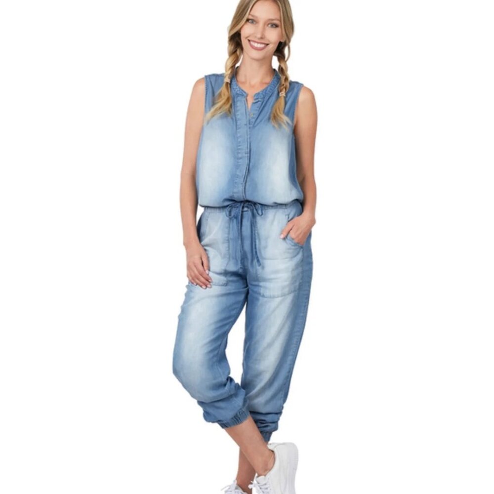 HOT 🔥 pick! Zenana Outfitters Sleeveless Washed Blue Denim Jumpsuit